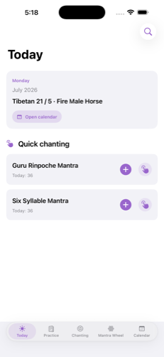 Today dashboard with Tibetan calendar